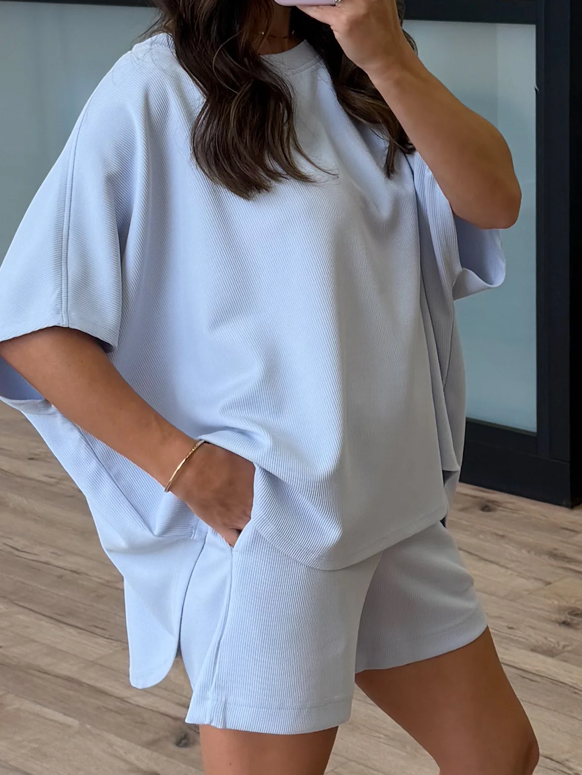 Halo Ribbed Lounge Shorts | Powder Blue - Image 4