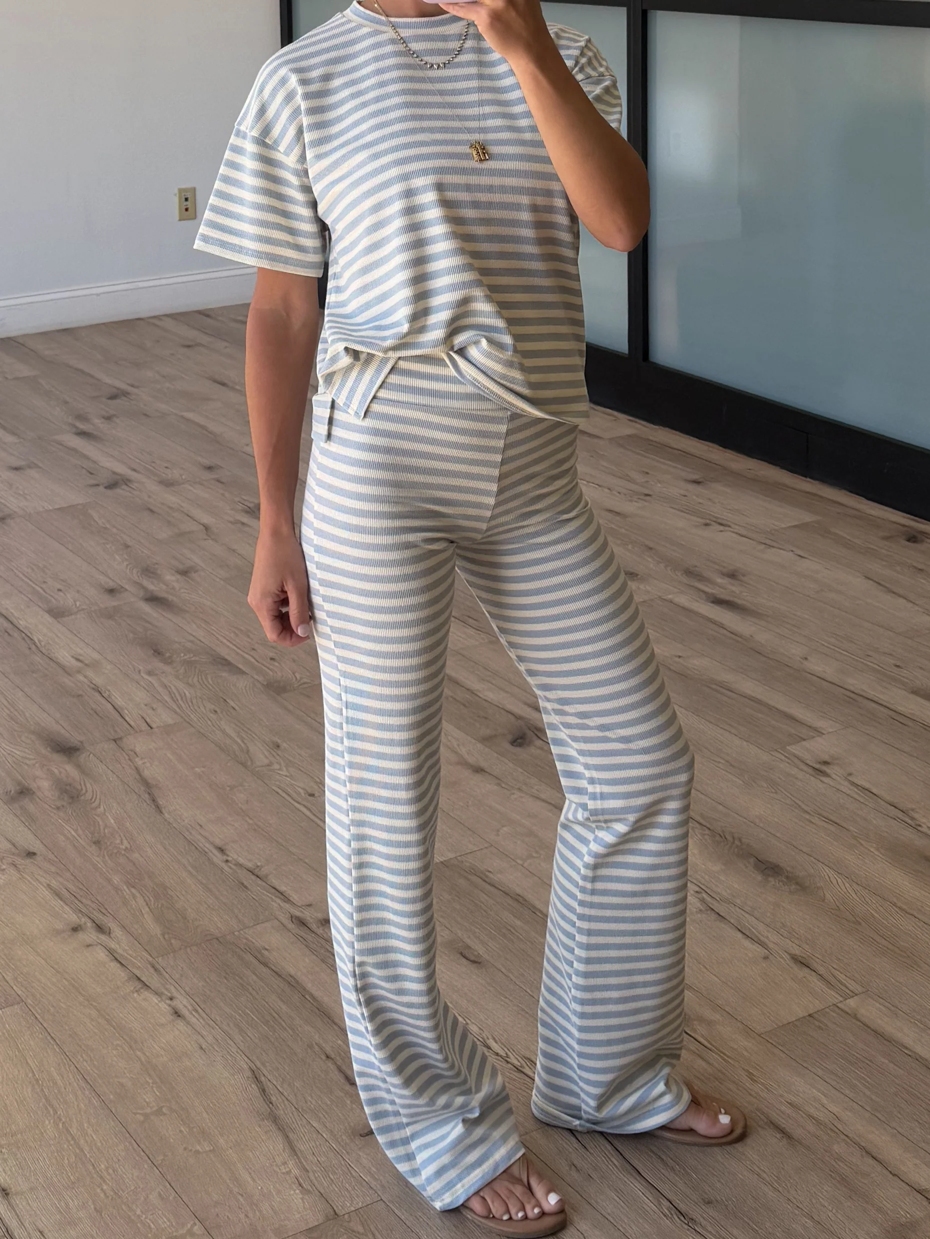 Miah Ribbed Knit Flare Pants | Pale Blue - Image 7