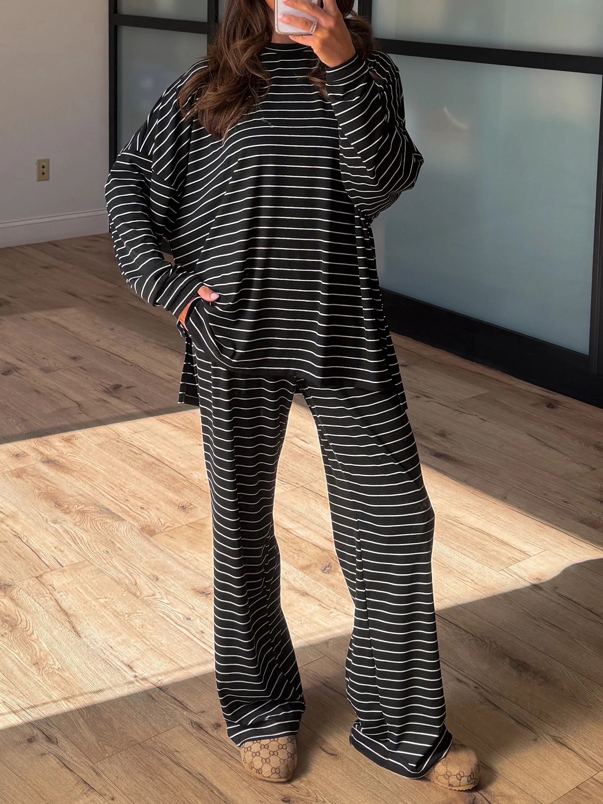 Homebody Stripe Ribbed Set | Black | +Plus Available | PREORDER
