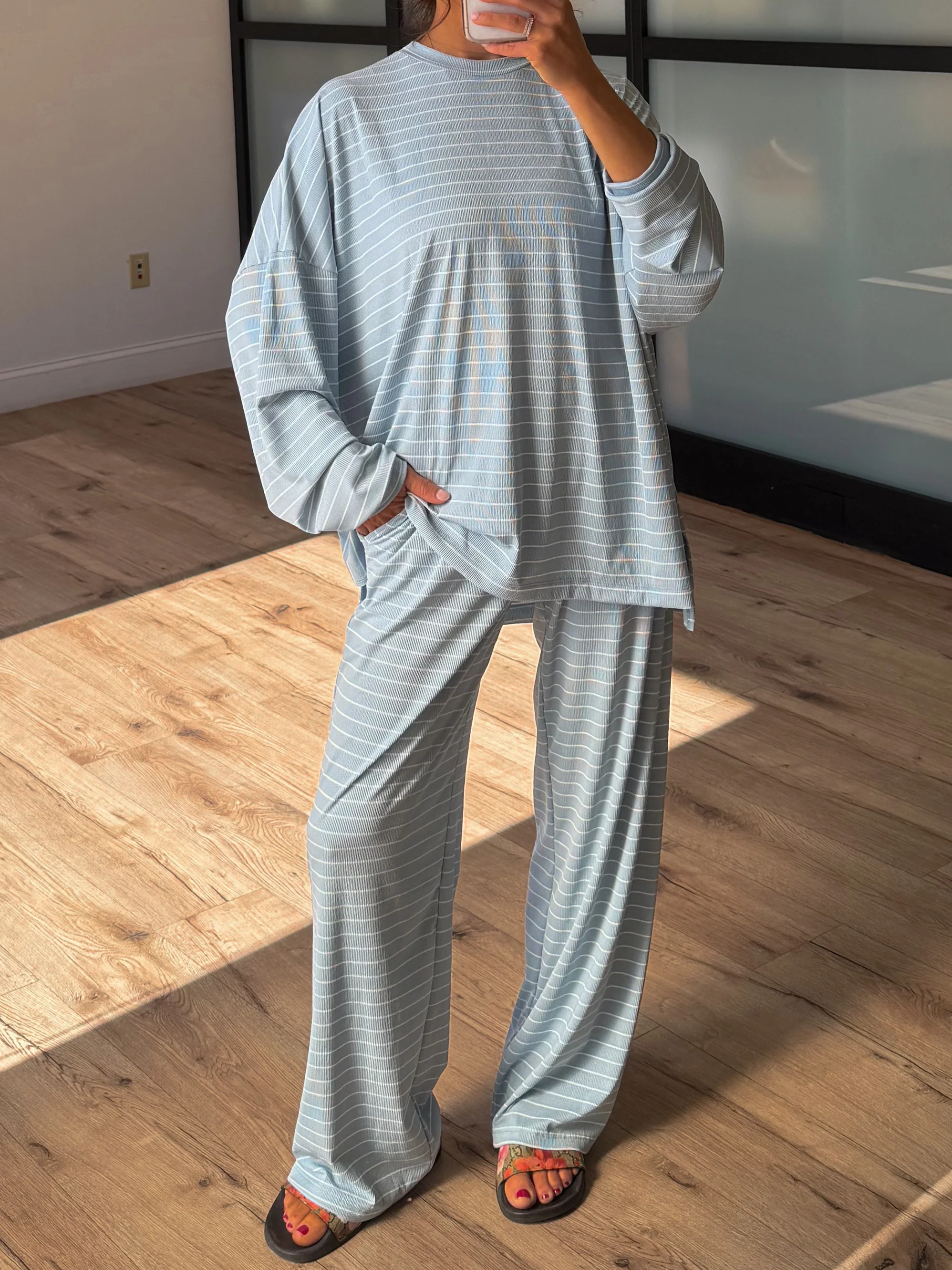 Homebody Stripe Ribbed Set | Sky Blue | +Plus Available | PREORDER - Image 7