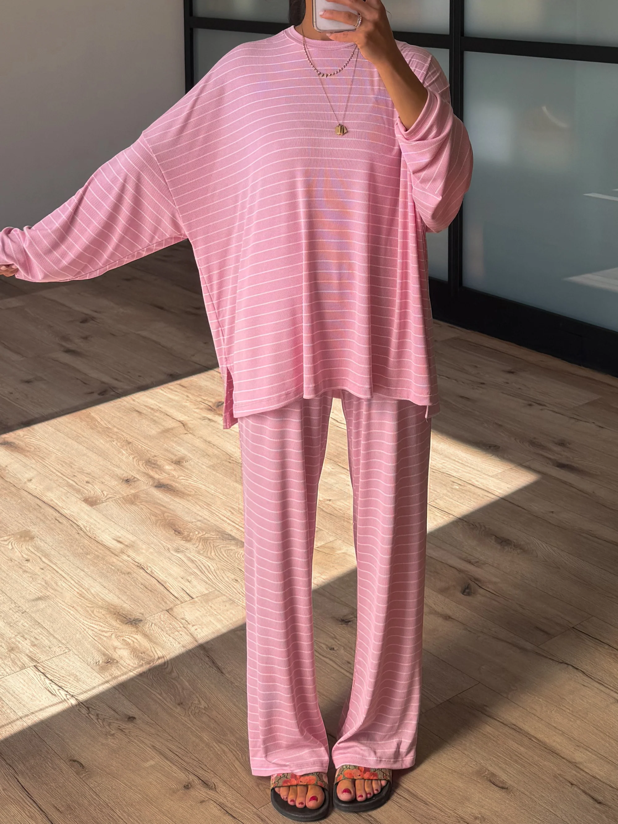 Homebody Stripe Ribbed Set | Pink | +Plus Available | PREORDER - Image 5