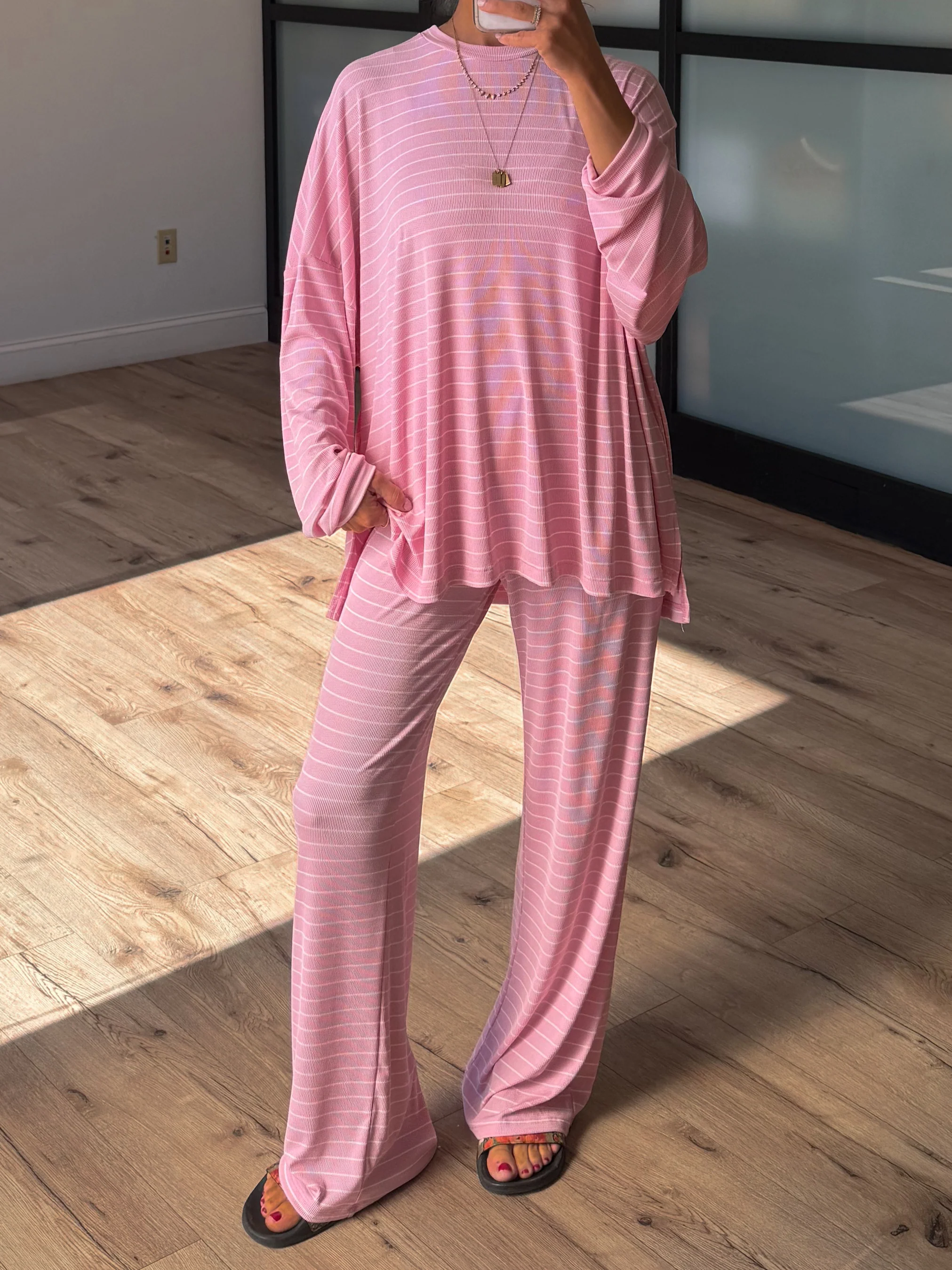 Homebody Stripe Ribbed Set | Pink | +Plus Available | PREORDER - Image 6
