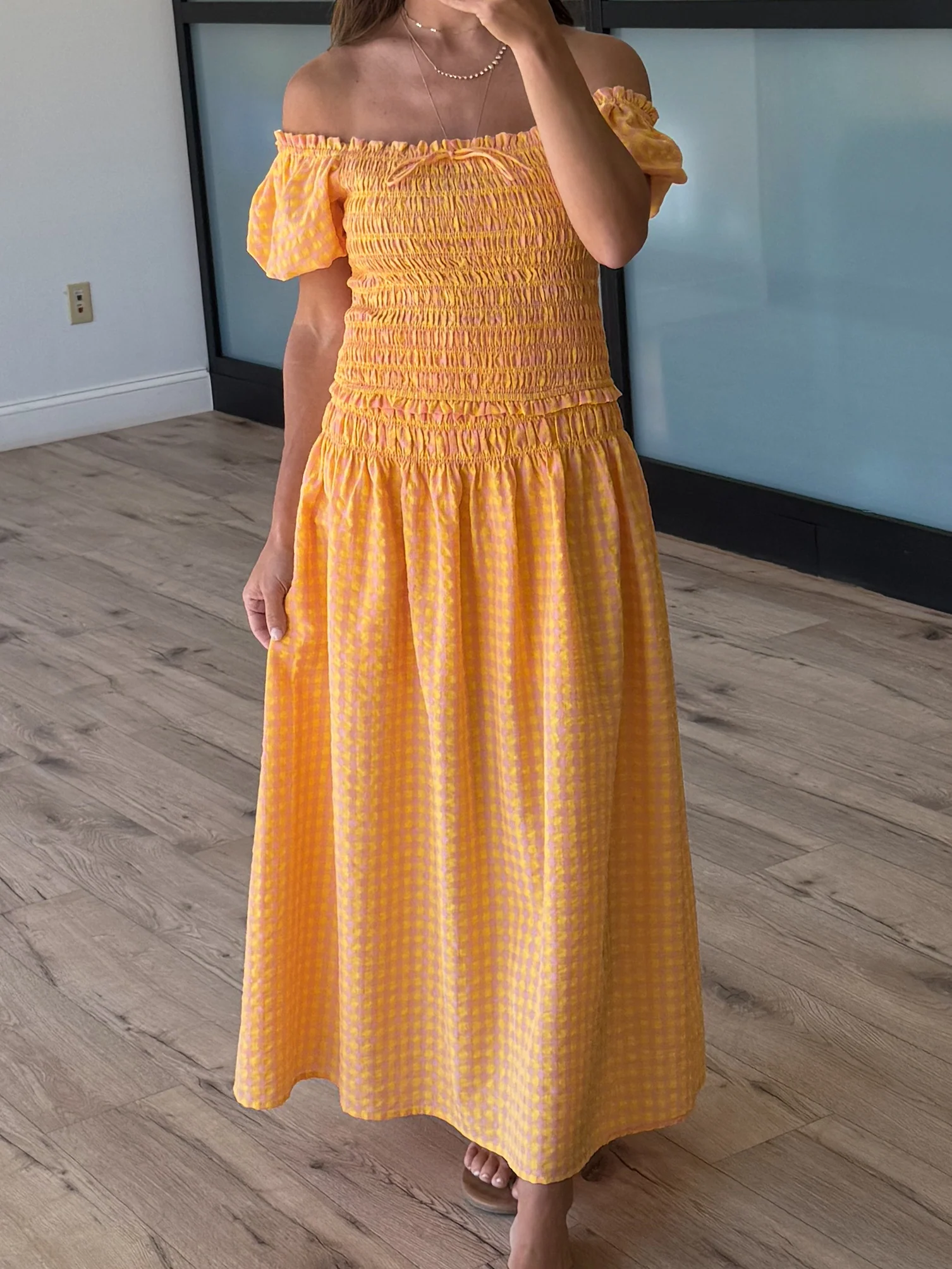 Peach Pie Gingham Midi Skirt - Image 3